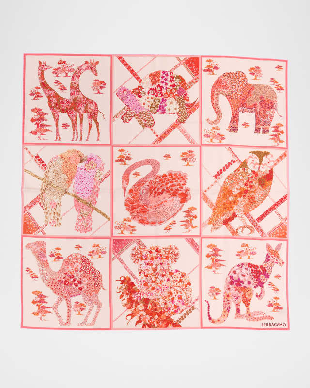 Rosa Patchwork Print Silk Foulard Scarf